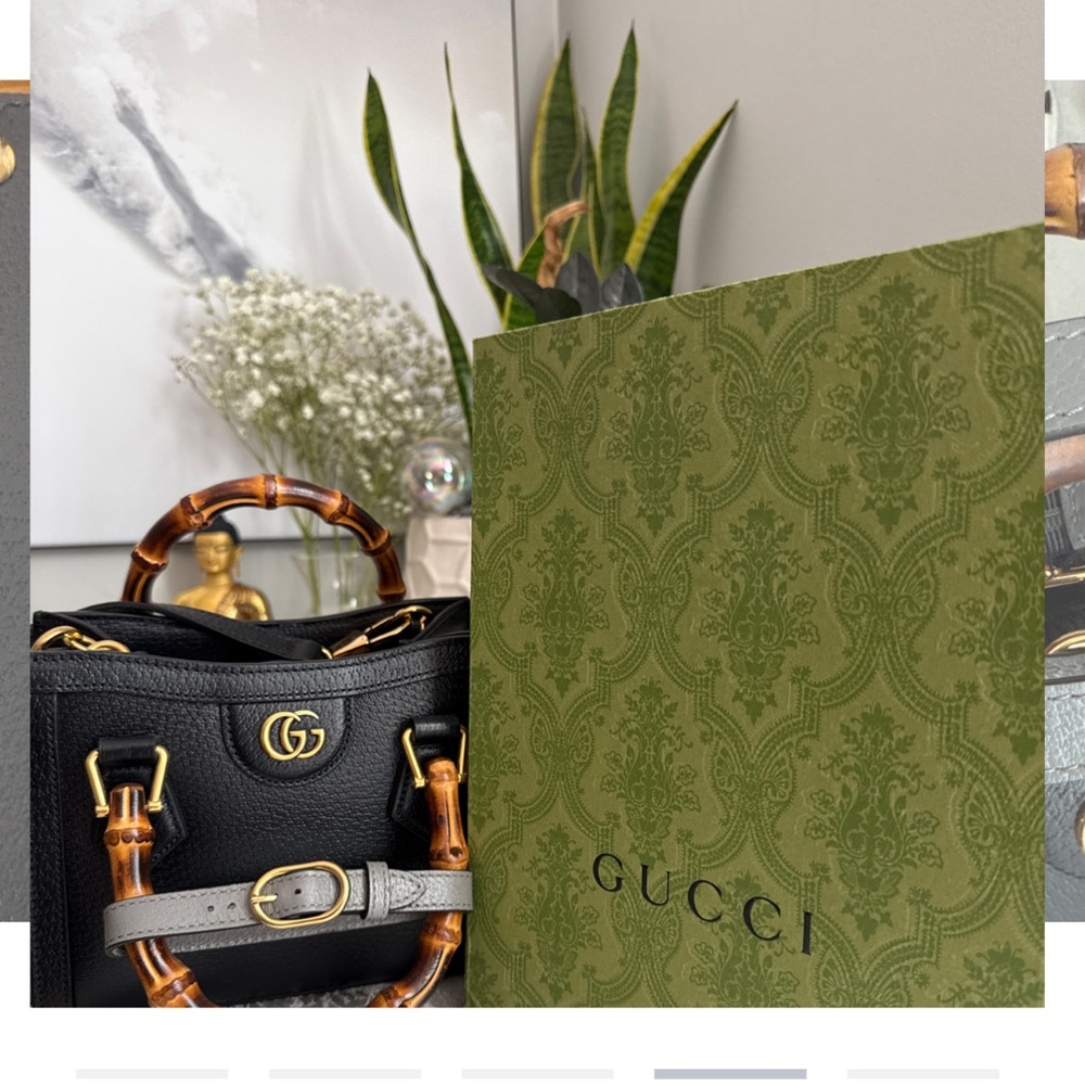 Gucci Black Leather Tote with Gold Accents